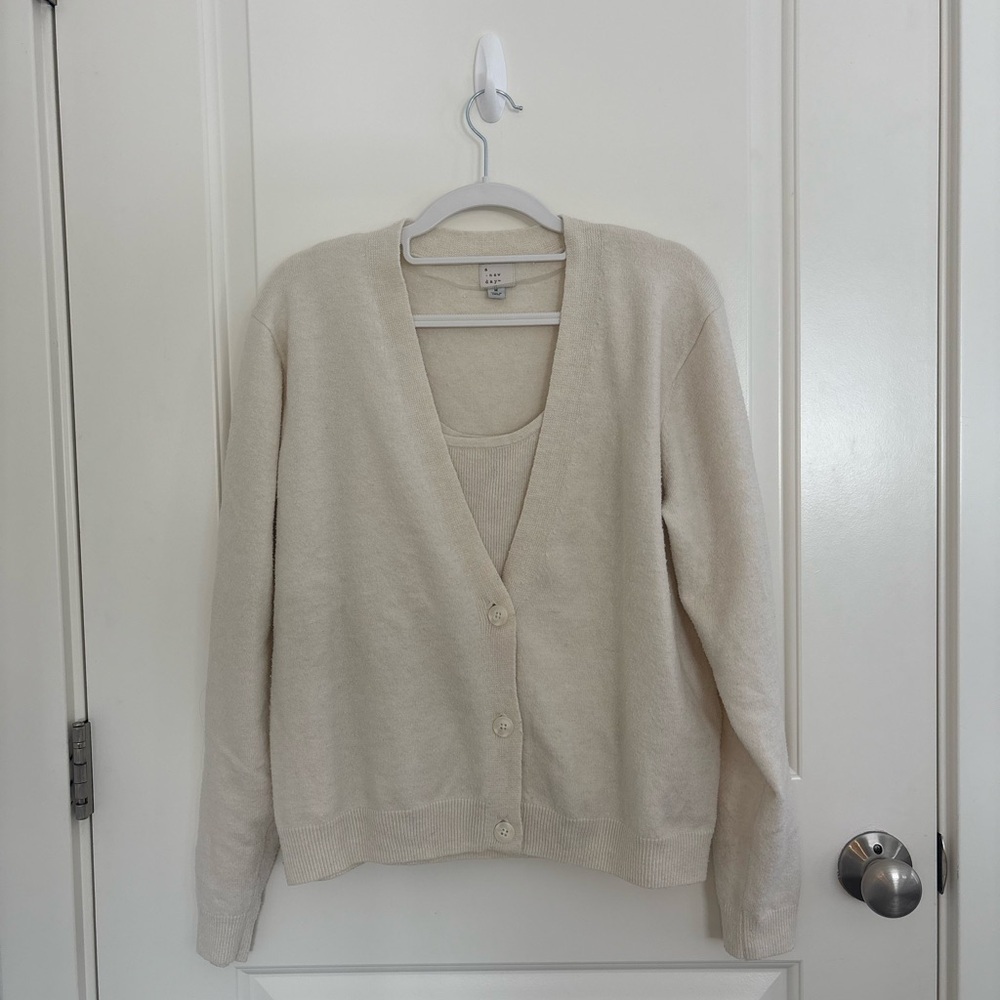Women's Cream Cardigan Sweater and Tank Set